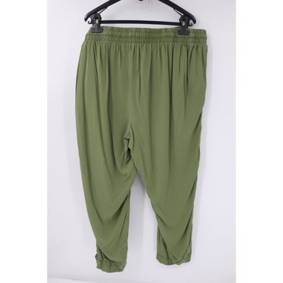 torrid pants women's 2 relaxed Taper challis high rise tie front green stretch - Picture 6 of 12